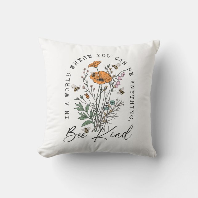Vintage Bienen und wild lebende Blume Kissen (Vorderseite)