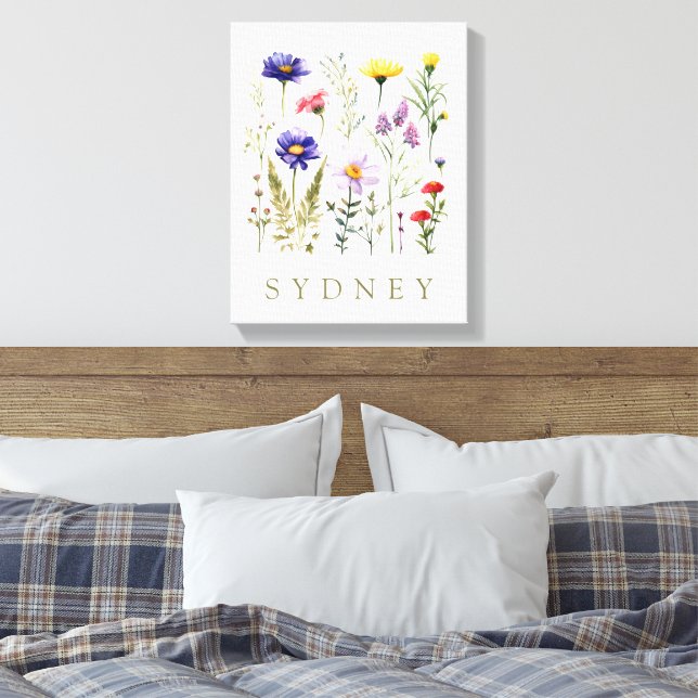Vintage Bienen und wild lebende Blume Leinwanddruck (Insitu (Schlafzimmer))