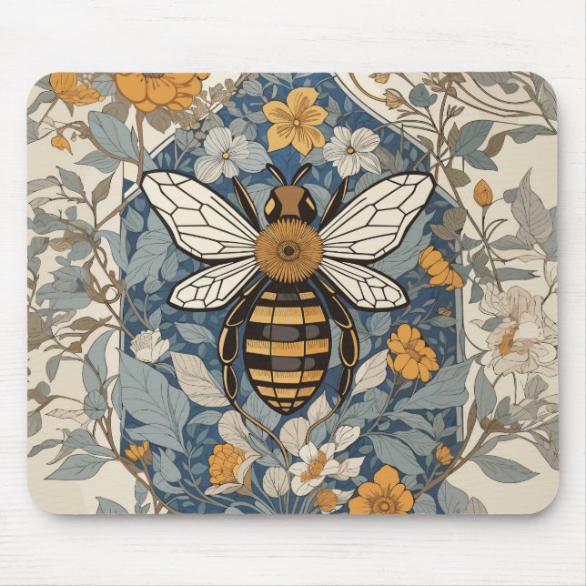 Vintage Bienen und wild lebende Blume Mousepad (Vorne)