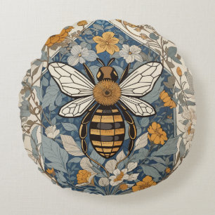Vintage Bienen und wild lebende Blume Rundes Kissen