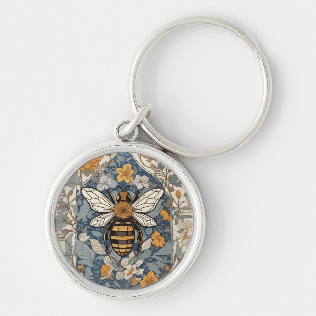 Vintage Bienen und wild lebende Blume Schlüsselanhänger (Vorne)