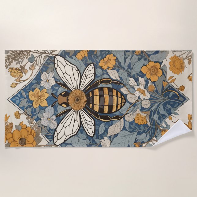 Vintage Bienen und wild lebende Blume Strandtuch (Vorderseite)