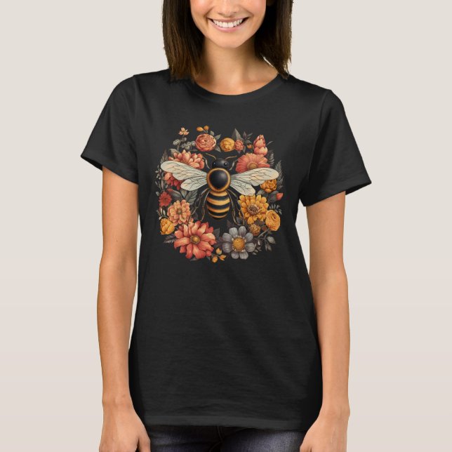 Vintage Bienen und wild lebende Blume T - Shirt (Vorderseite)