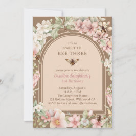 Vintage Bienen-Wildblume Dritter Geburtstag Einladung