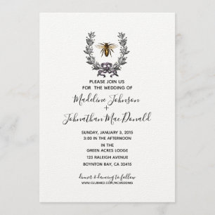 Vintage Bienenart GARDEN WEDDING Pflaume Einladung