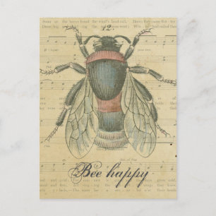 Vintage Bienenblätter-Musiknoten sind glücklich, i Postkarte