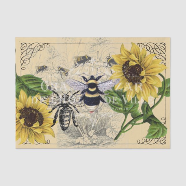 Vintage Bienenblume Creme Naturetikett Seidenpapier (Vorderseite)