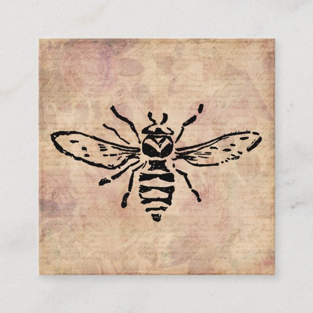 Vintage Bienenillustration Rose Blume Blumendesign Begleitkarte (Vorderseite)