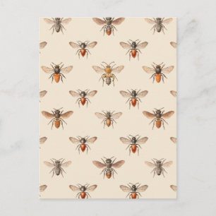 Vintage Bienenillustrationsmuster Postkarte