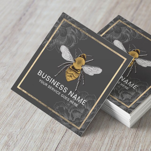 Vintage Bienenzucht und Blume Quadratische Visitenkarte (Von Creator hochgeladen)