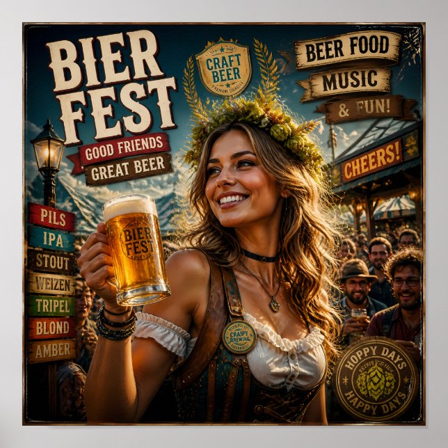 Vintage-Bierfest-Feierposter Poster (Vorne)