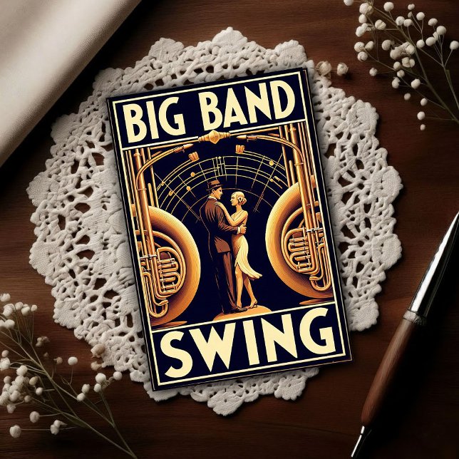 Vintage Big Band Swing Dance Poster Postkarte (Von Creator hochgeladen)