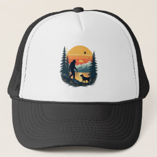 Vintage Bigfoot gehender Hund Berg Sonnenuntergang Truckerkappe