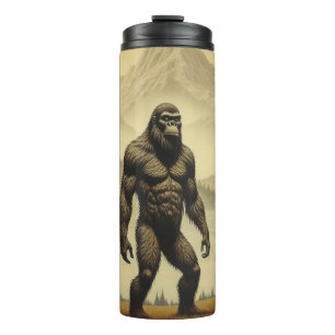 Vintage Bigfoot in den Bergen und Kiefern Thermosbecher