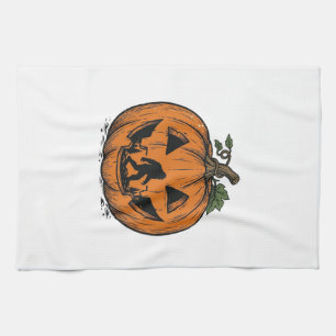 Vintage-Bigfoot-Kürbis-Halloween-Vektordesign_1 Geschirrtuch