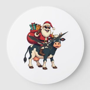 Vintage Bigfoot Weihnachtsmann reitet Kuh Weihnach Große Wanduhr