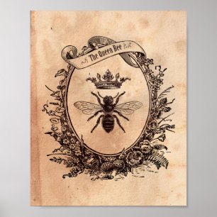 Vintage-Bild Queen Bee Honeybee Tee Gestaltete Pap Poster