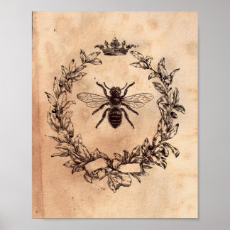 Vintage-Bild Queen Bee Honeybee Tee Gestaltete Pap Poster