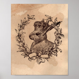 Vintage-Bild Rabbit in Wreath Tee Gestaltete Papie Poster