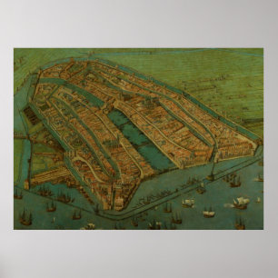 Vintage bildhafte Karte von Amsterdam (1538) Poster