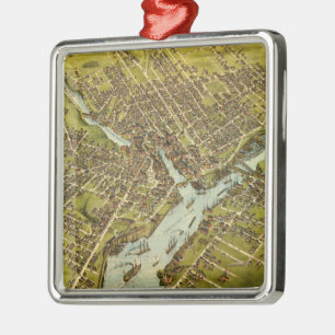 Vintage bildhafte Karte von Bangor Maine (1875) Silbernes Ornament