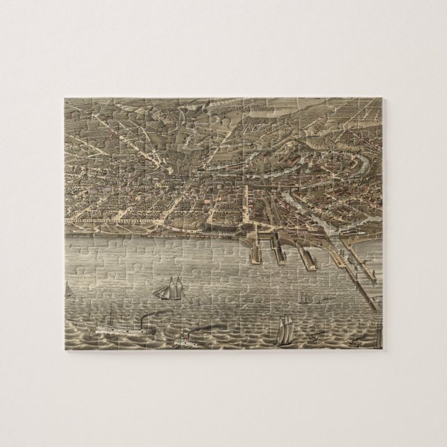 Vintage bildhafte Karte von Cleveland (1877) (Horizontal)