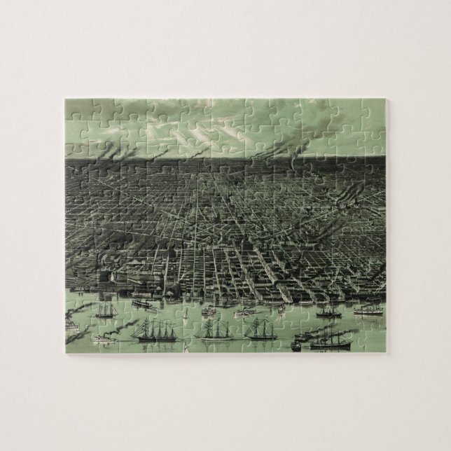 Vintage bildhafte Karte von Detroit Michigan (Horizontal)