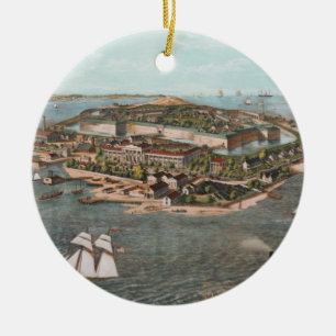 Vintage bildhafte Karte von Fort Monroe Virginia Keramik Ornament