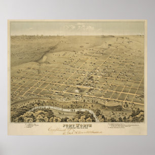 Vintage bildhafte Karte von Fort Worth Texas Poster