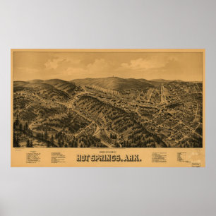Vintage bildhafte Karte von Hot Springs AR (1888) Poster