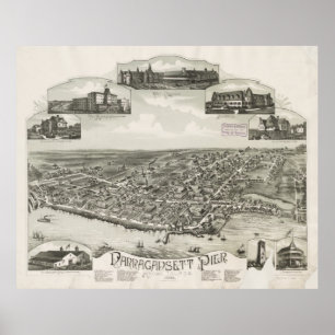 Vintage bildhafte Karte von Narragansett RI (1888) Poster