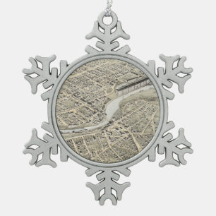 Vintage bildhafte Karte von Nashua NH (1875) Schneeflocken Zinn-Ornament