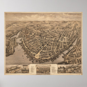 Vintage bildhafte Karte von neuem London CT (1876) Poster