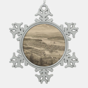 Vintage bildhafte Karte von Olympia Washington Schneeflocken Zinn-Ornament