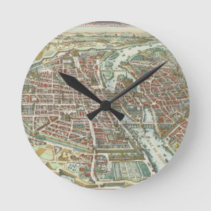 Vintage bildhafte Karte von Paris (1615) Runde Wanduhr