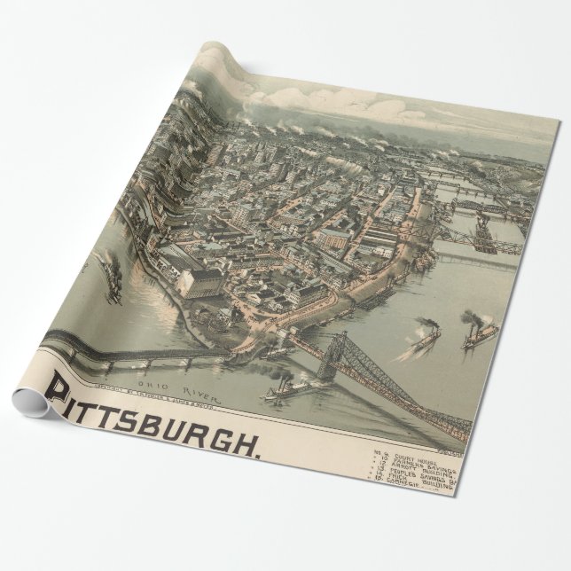 Vintage bildhafte Karte von Pittsburgh (1902) Geschenkpapier (Ungerollt)