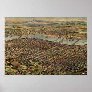 Vintage bildhafte Karte von Portland Oregon (1890) Poster