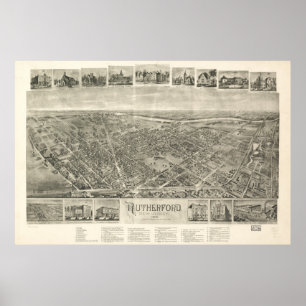 Vintage bildhafte Karte von Rutherford NJ (1904) Poster