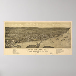 Vintage bildhafte Karte von Tacoma Washington Poster
