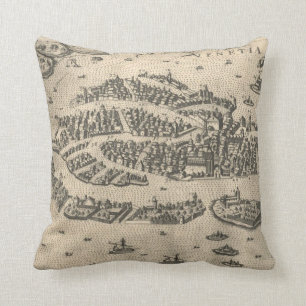 Vintage bildhafte Karte von Venedig Italien (1573) Kissen