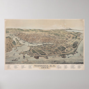 Vintage bildhafte Karte von Victoria BC (1889) Poster