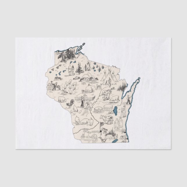 Vintage Bildkarte von Wisconsin Seidenpapier (Vorderseite)