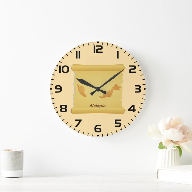 Vintage Bildrolle Malaysia Map Große Wanduhr (Von Creator hochgeladen)