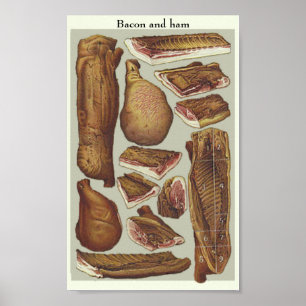 Vintage Bildung von Bacon und Schinken Poster