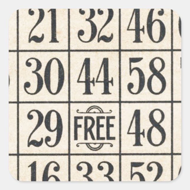 Vintage Bingokarte Quadratischer Aufkleber (Vorderseite)