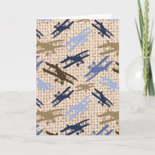 Vintage Biplan-Batistdruck Flugzeugmuster Karte