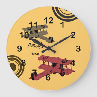 Vintage biplanes clock große wanduhr