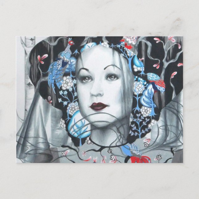 Vintage Birch Tree Pfaue Postkarte (Vorderseite)