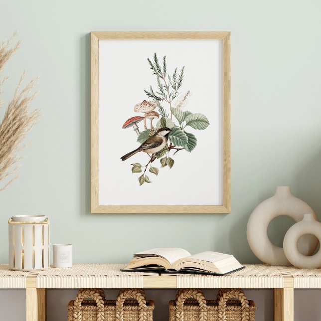 Vintage Bird and Mushroom Botanical Poster (Von Creator hochgeladen)
