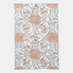 Vintage Bird Blossom Toile Streifen (3) Geschirrtuch